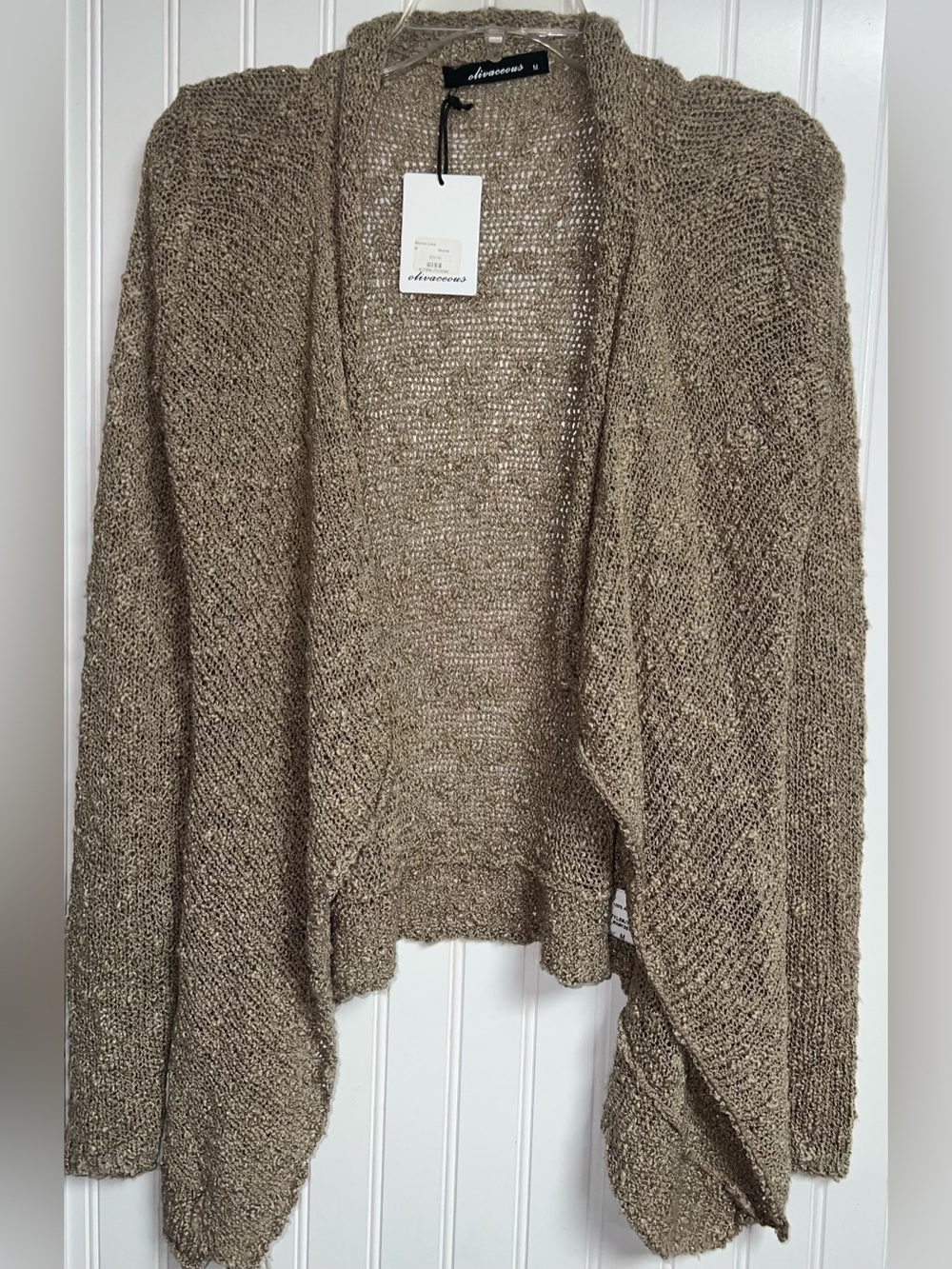 NWT Olivaceous Open Front Cardigan Sweater Mocha Tan Beige Open Knit Size Medium